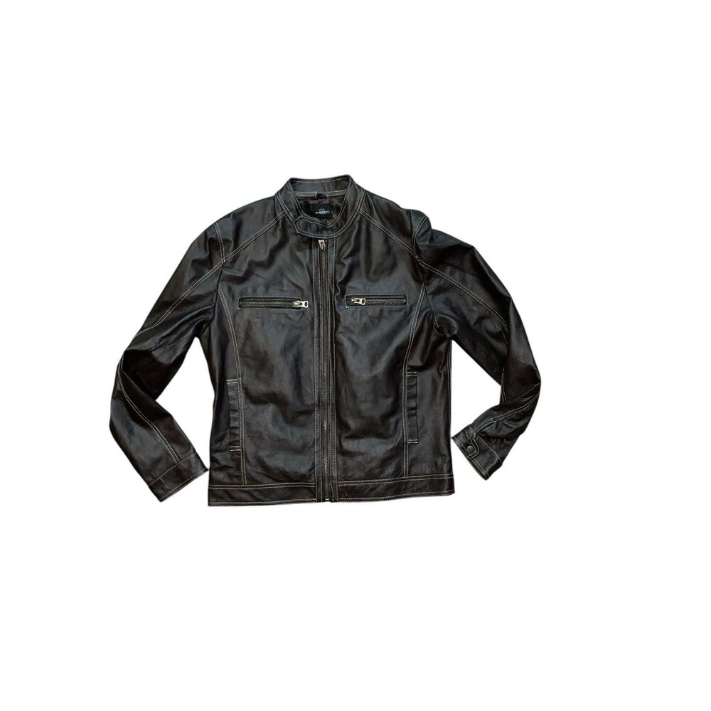 Cafe Racer Brown Leather Jacket Sz Large